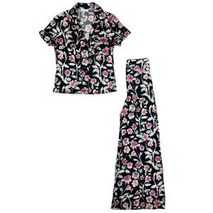 RARE KATRO Multicolored Floral Silk Pajama Set